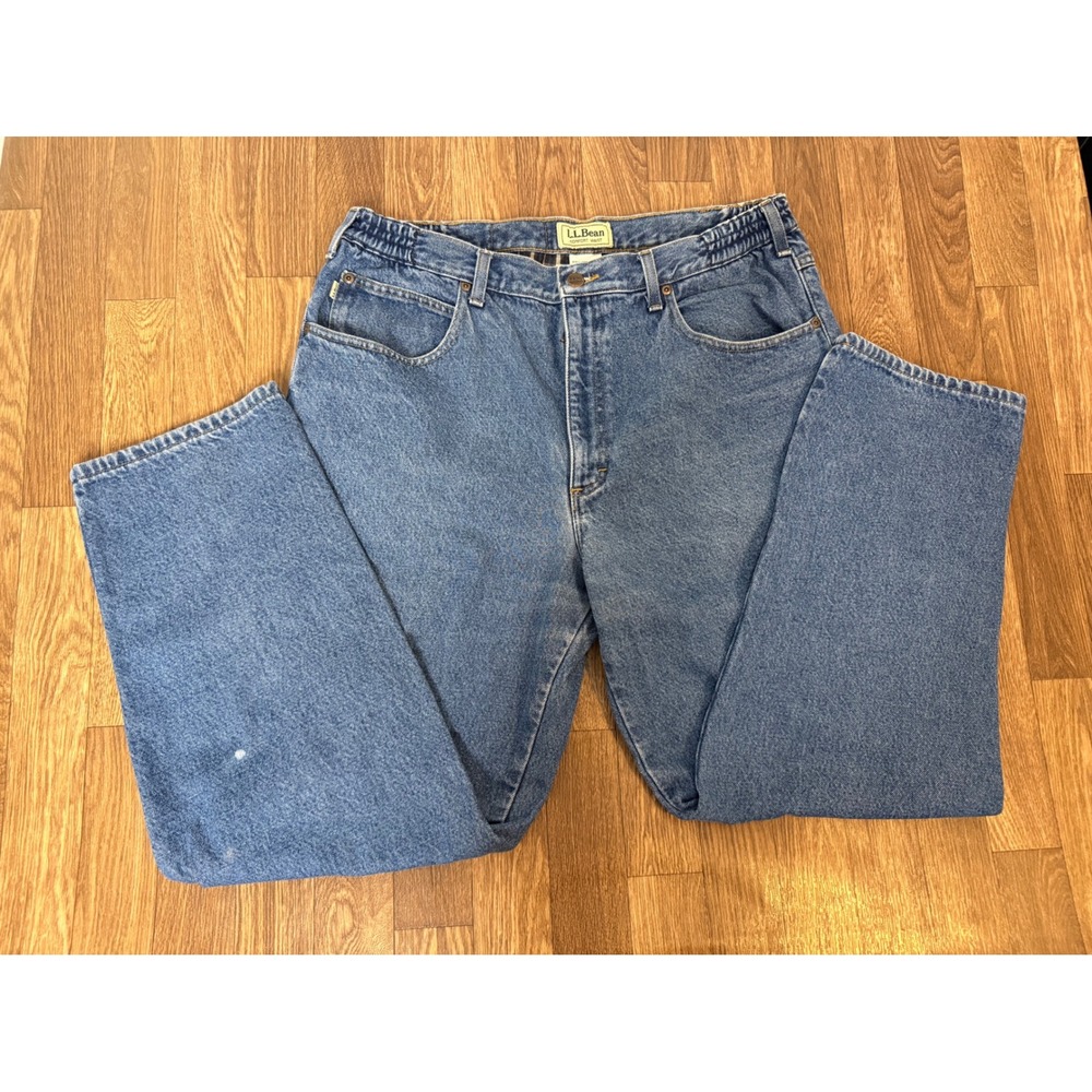 LL Bean Comfort Waist Flannel Lined‎ Jeans Mens 37x30 Blue Denim Plaid Lining